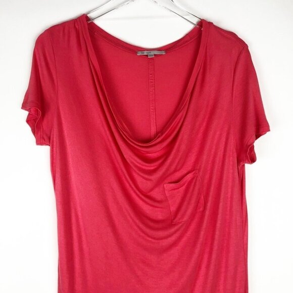 Gap Tee Women's Size Medium Deep Guava Short Sleeve Cowl Neck Pocket T-Shirt - Picture 2 of 10